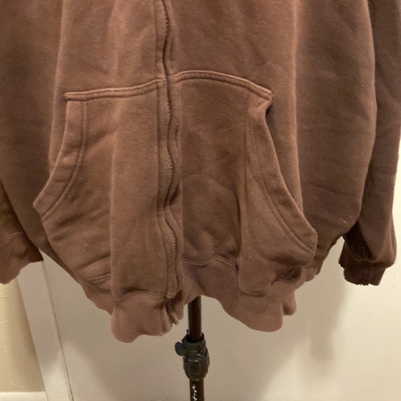 Mens Destressed Hoodie 2XL Dark Brown Zip front - Picture 3 of 10